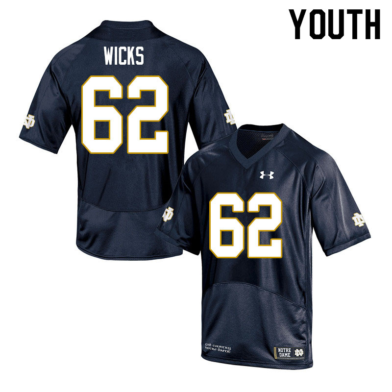 Youth NCAA Notre Dame Fighting Irish #62 Brennan Wicks Stitched College Under Armour Authentic Navy Football Jersey BW10O44VQ